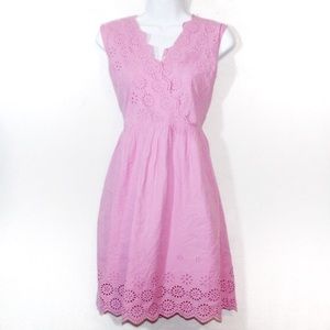 J. CREW • NWT Neon Peony Pink Border Eyelet A Line V Neck Dress Size 12